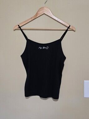 wild fable Black Spaghetti Strap Camisole with White Script